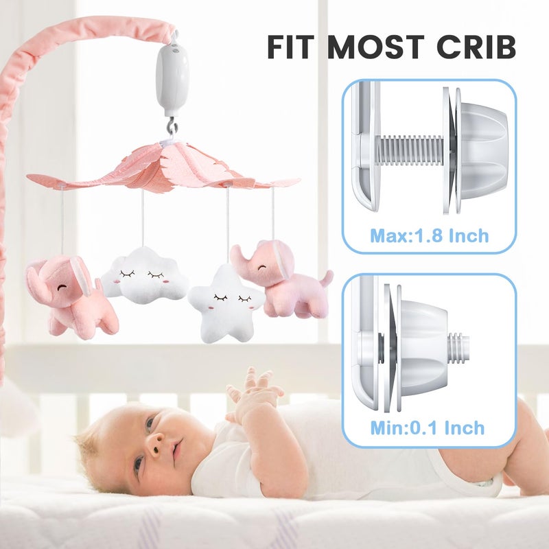FEISIKE Baby Crib Mobile for Girls Boys with 3 Modes Digital Musical Motor（Rotating Only, Music Only, Rotating & Music, 35 Lullabies, Pink Elephant Nursery Mobile, Knob Type - Image 4